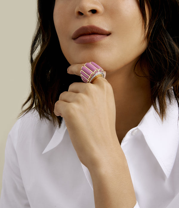 Scallop Ring, Pink Enamel