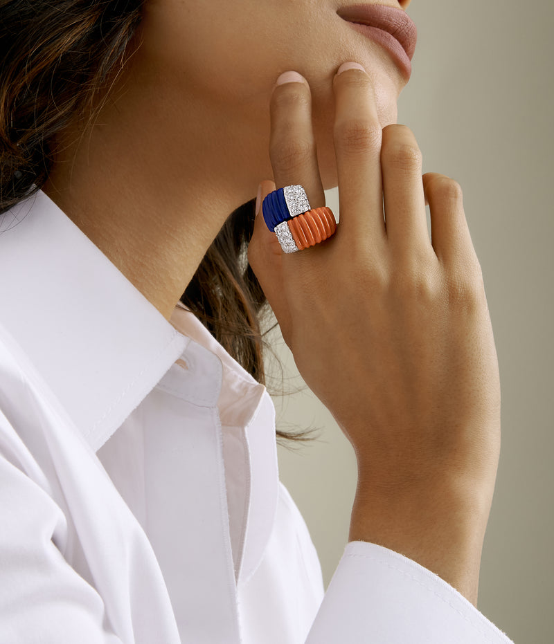 Crossover Ring, Coral, Lapis Lazuli