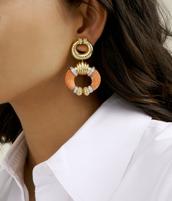 Double Celtic Crescent Earrings, Coral
