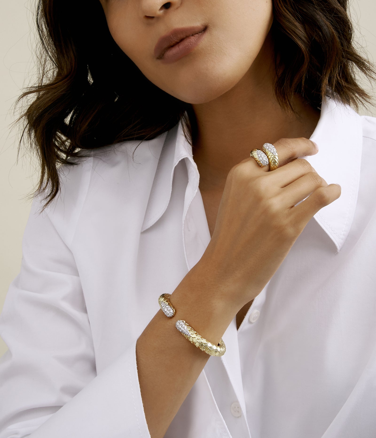 Small Crossover Diamond Snake Skin Ring | David Webb New York