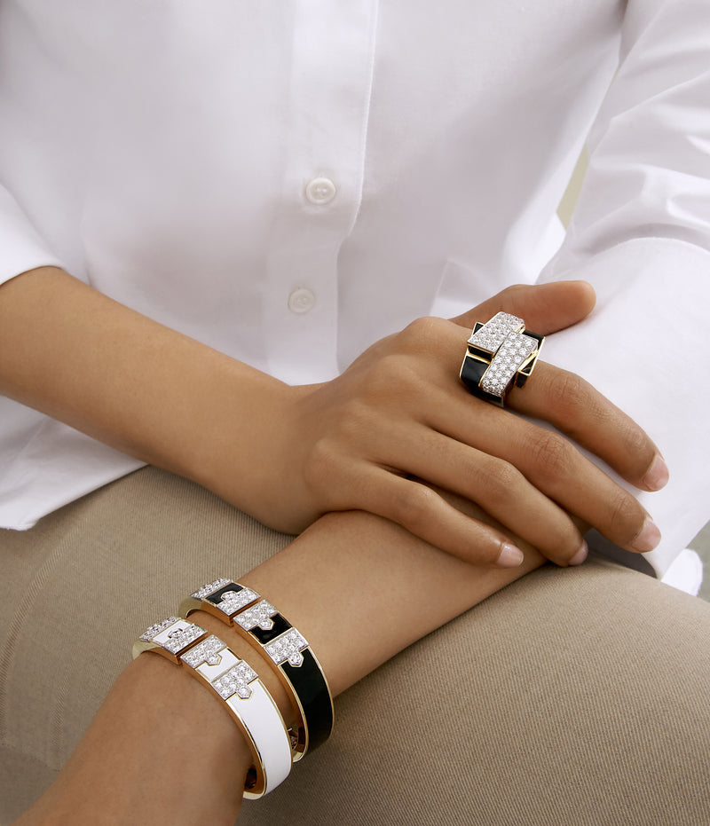 Ski Slope Ring, Black Enamel