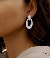 Long Hoop Earrings, White Enamel