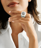 Cabana Ring, White and Light Blue Enamel