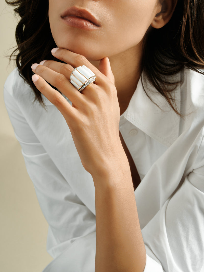 Scallop Ring, White Enamel