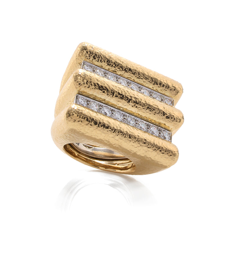 Radiator Ring, Hammered 18K Gold