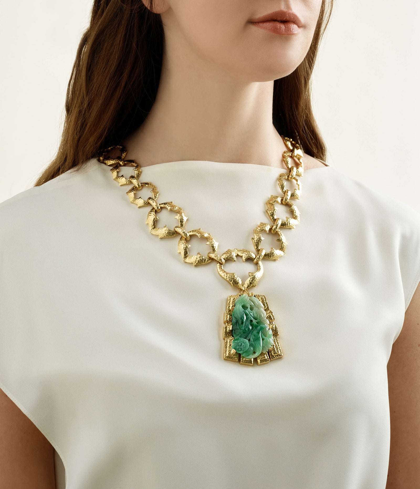 Jade Necklace, Hammered 18K Gold - Main Image