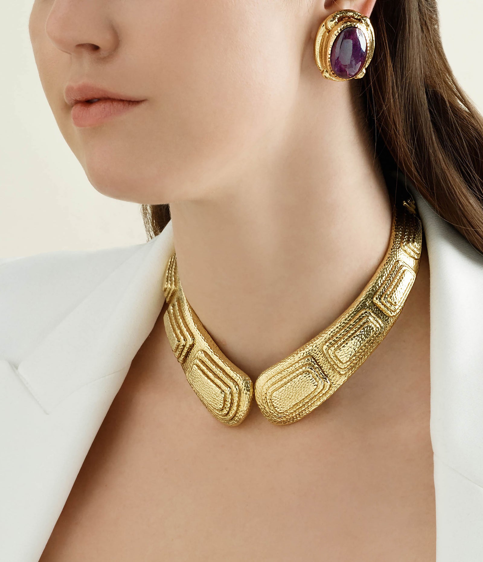 Step Pyramid Hammered Gold Collar | David Webb New York
