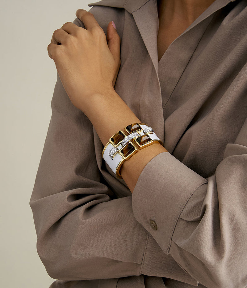 Four Stone Bastille Cuff, Tiger's Eye, White Enamel