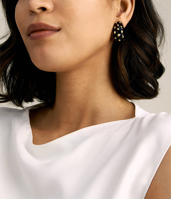 Jackie Earrings, Black Enamel