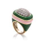 Cabana Ring, Green and Pink Enamel