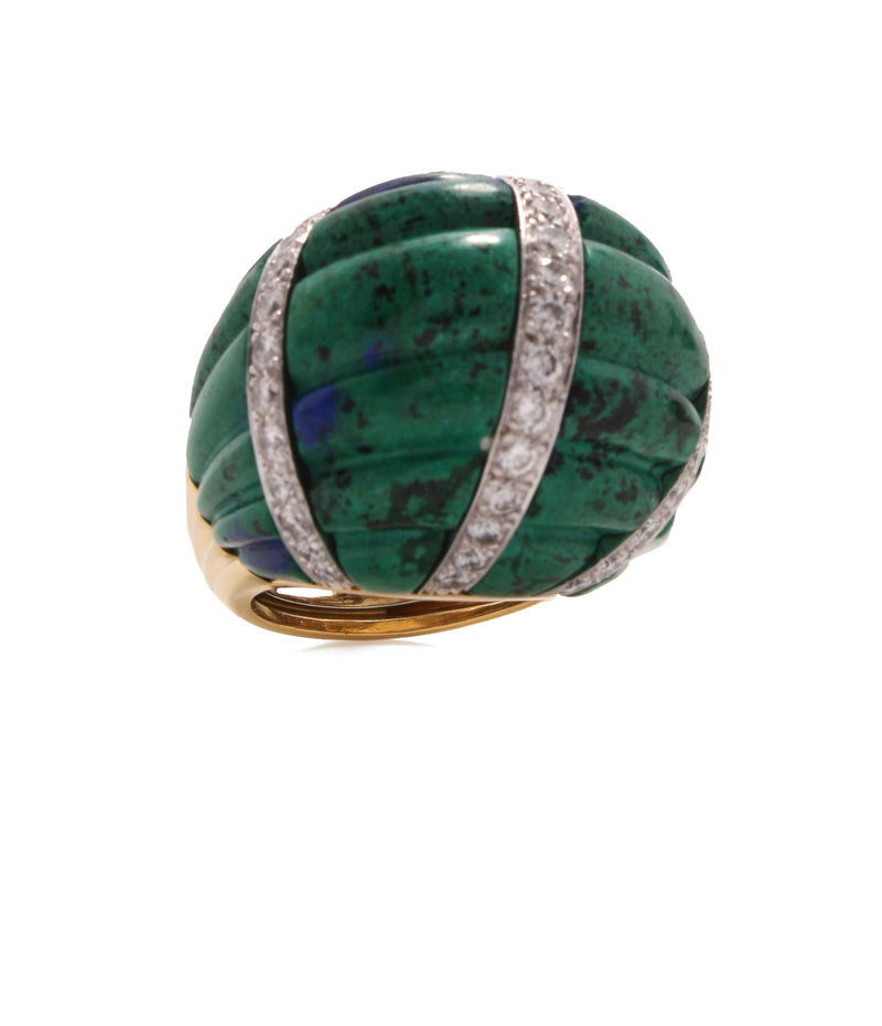 Fluted Azurmalachite Dome Ring