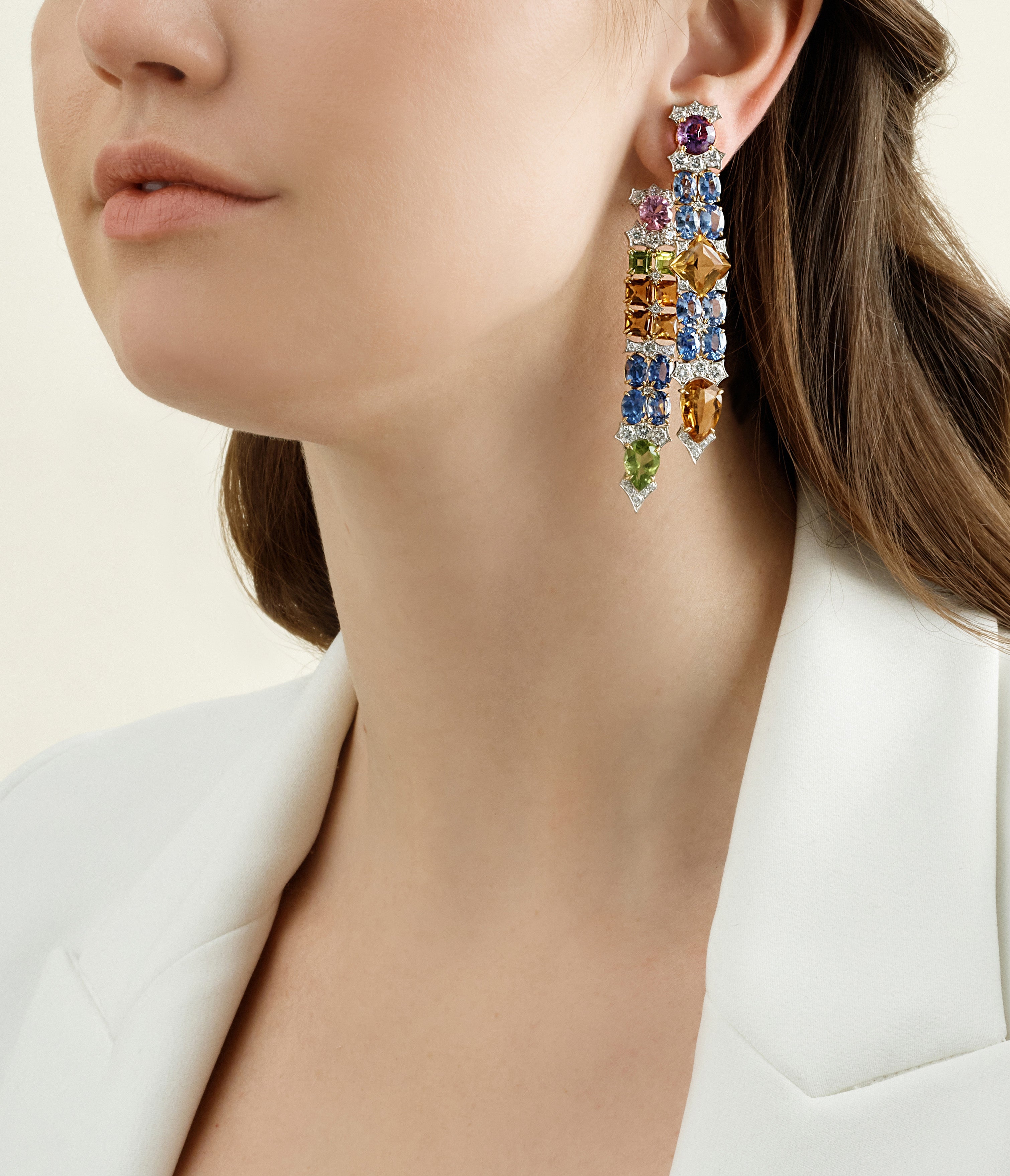 Streamer Earrings Sapphire Peridot Citrine Amethyst David Webb