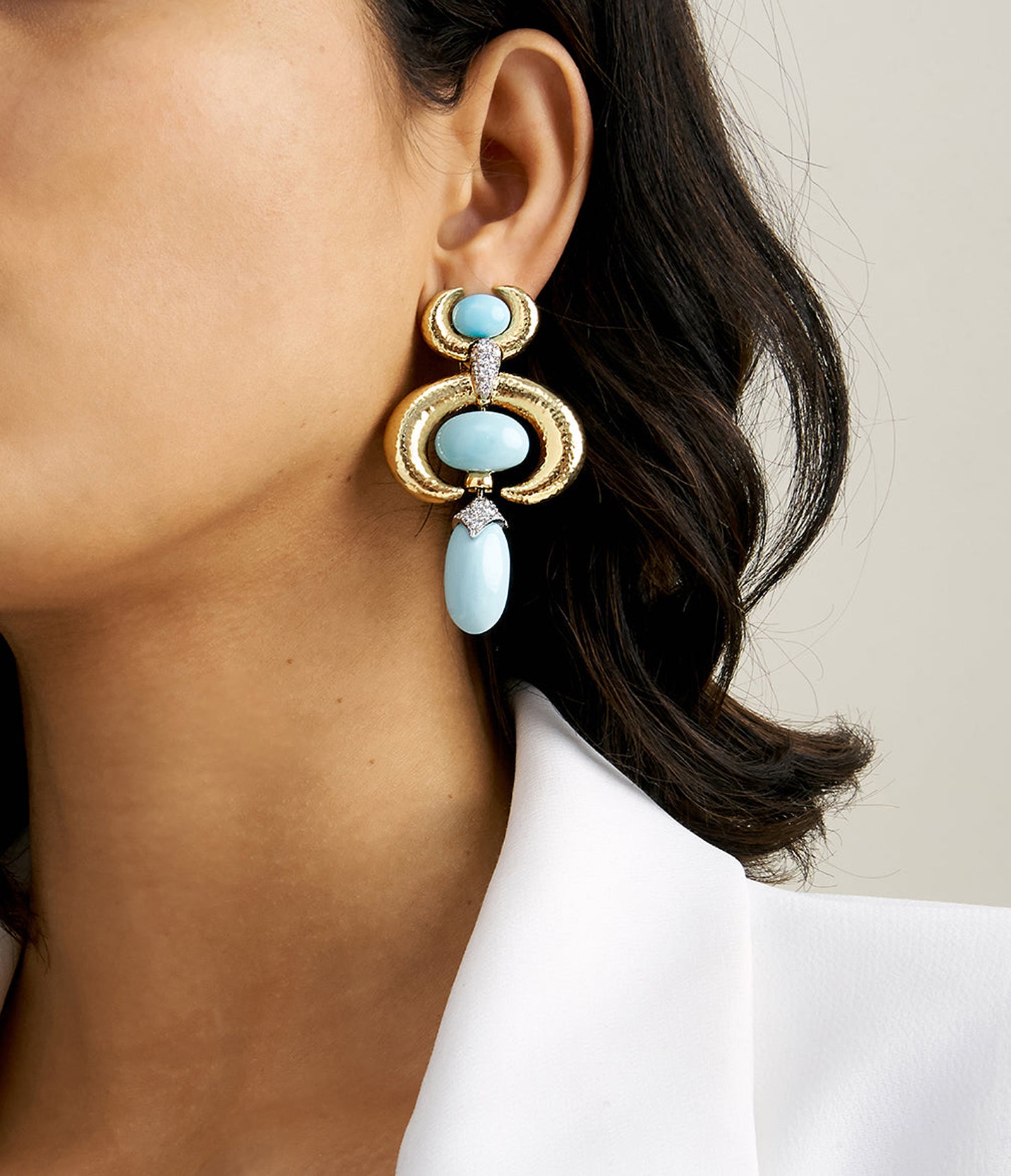Stone Crescent Drop Earring - Turquoise/Gold Stone Crescent Drop Earring - Turquoise/Gold