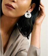 Rock Center Doorknocker Earrings, White Enamel