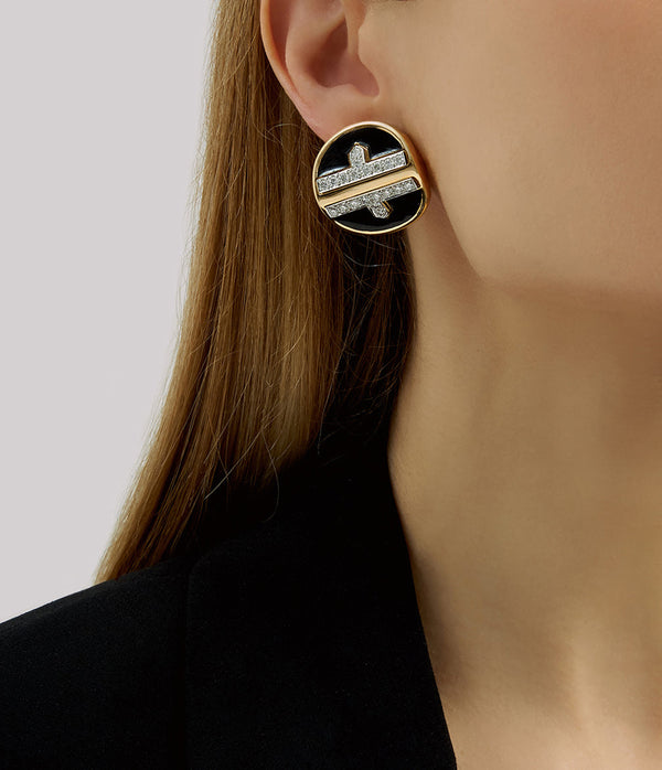 Metro Earrings, Black Enamel