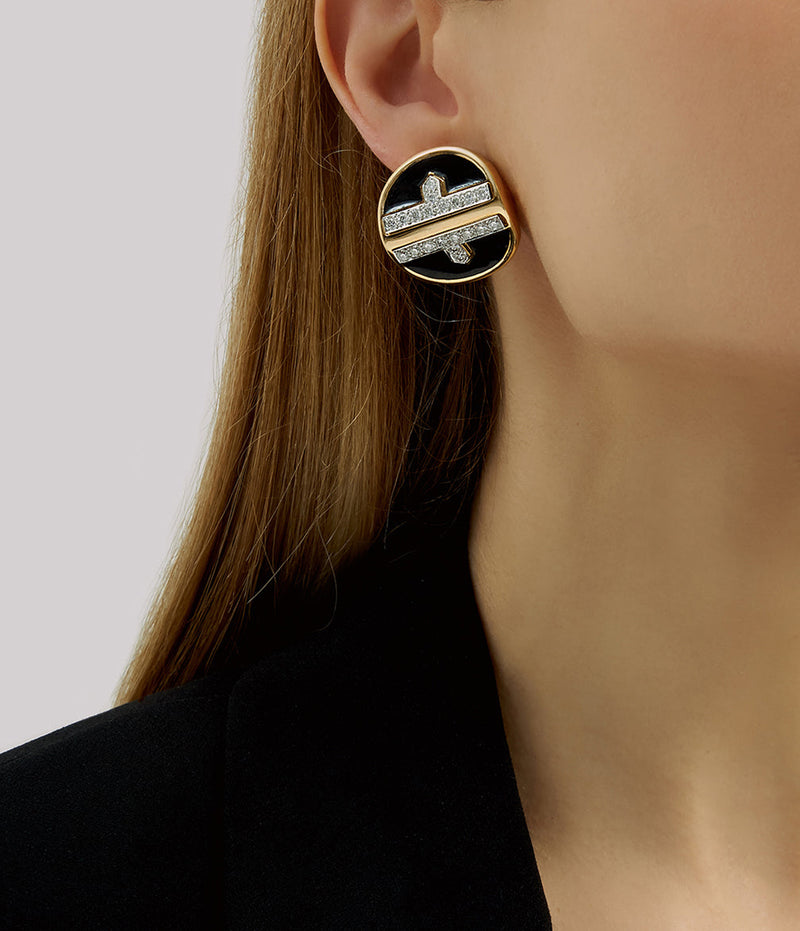 Metro Earrings, Black Enamel