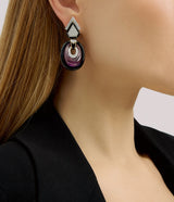 Amethyst Earrings, Black Enamel