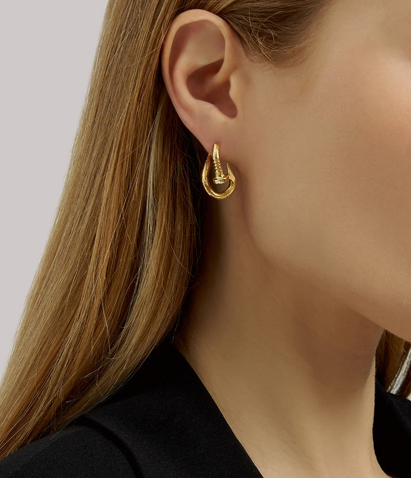 Bent Nail Earrings, Hammered 18K Gold