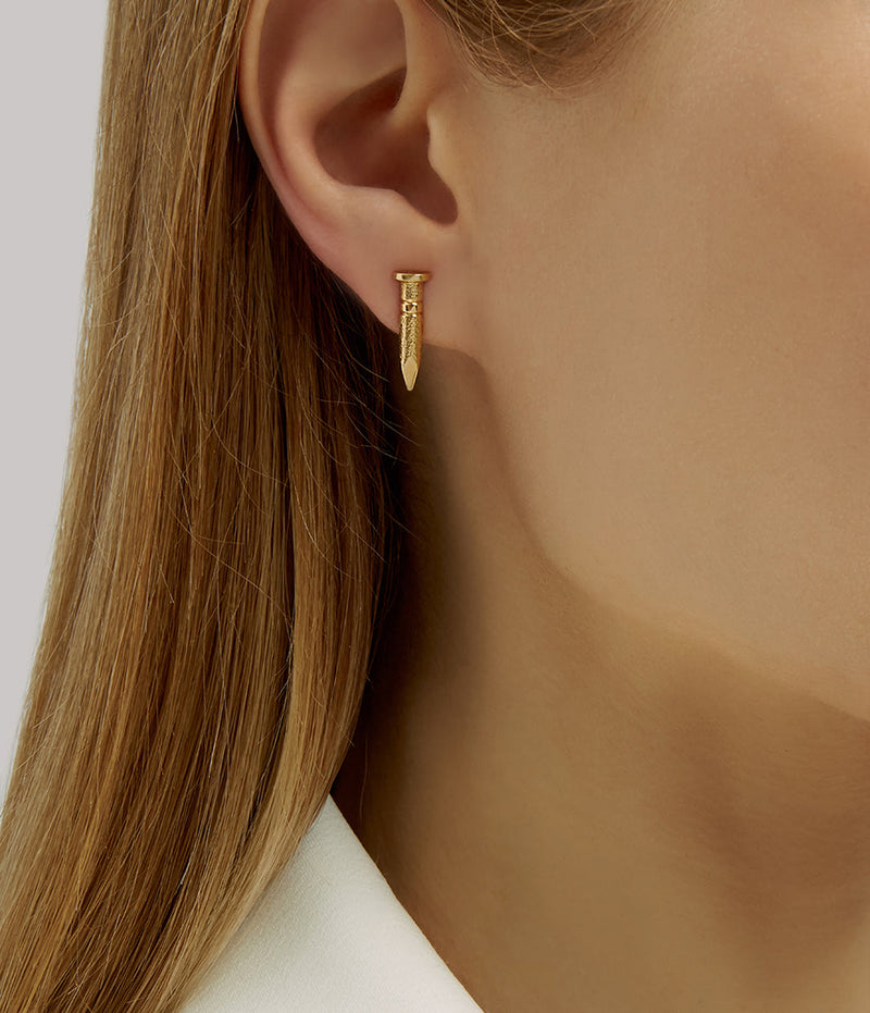 Nail Stud Earrings, Hammered 18K Gold