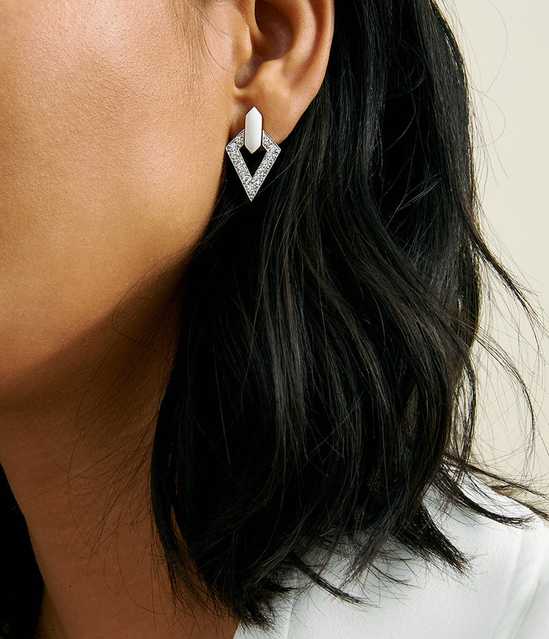 White Enamel Long Swing Earrings | David Webb New York