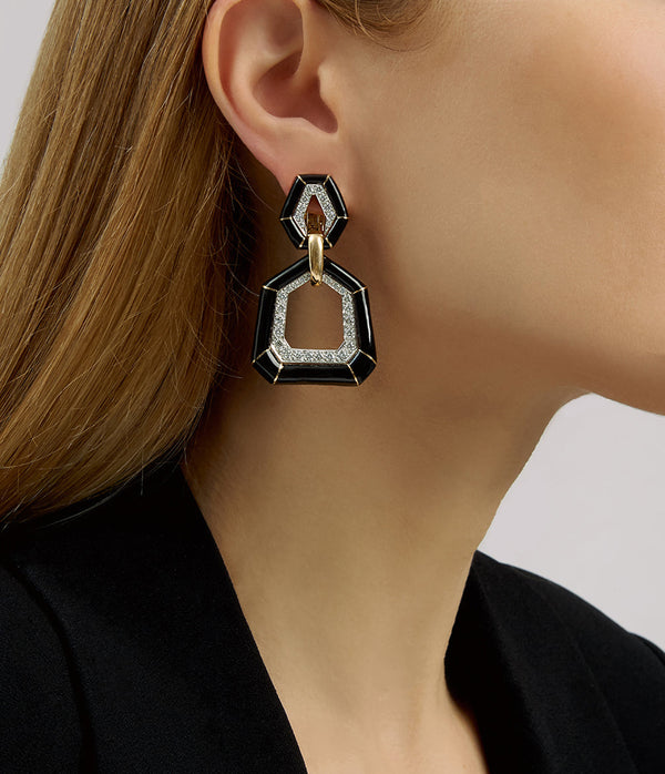 Bamboo Earrings, Black Enamel