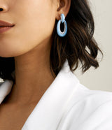 Long Hoop Earrings, Light Blue Enamel