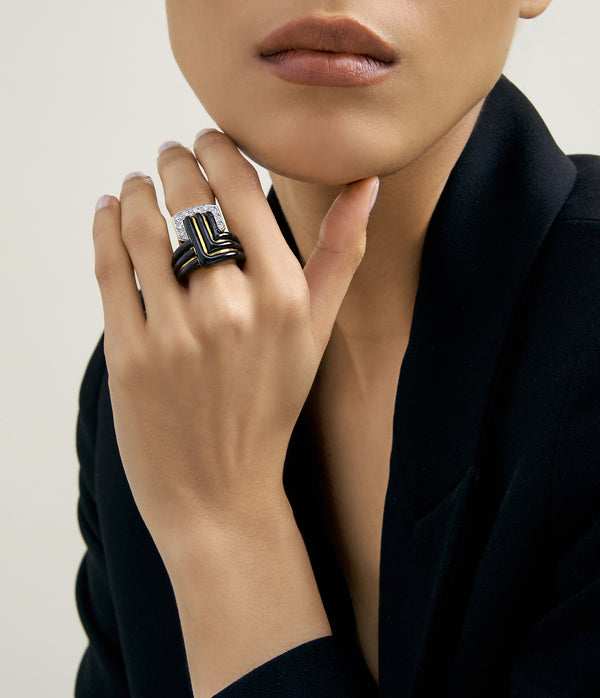 Stella Stripe Ring, Black Enamel