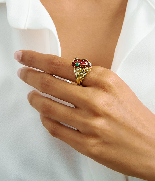 Baby Frog Ring, Red Enamel