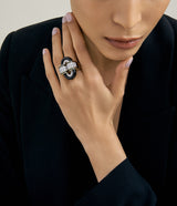 Oval Buckle Ring, Black Enamel