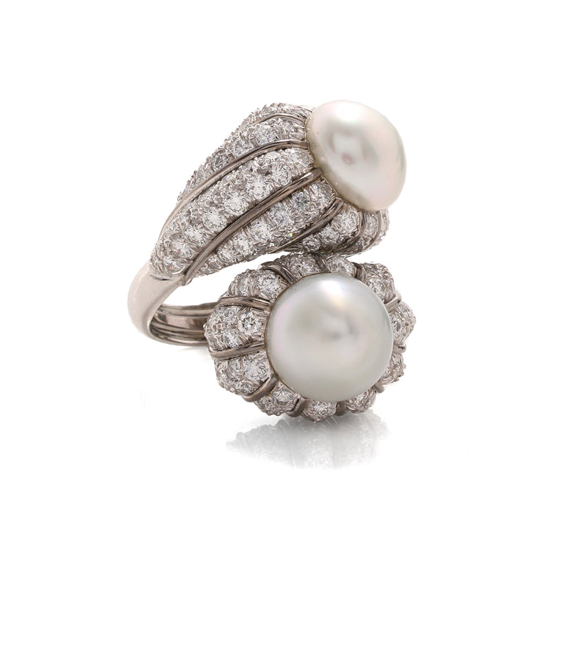 Crossover Pearl and Diamond Ring