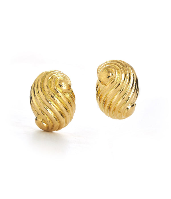 Large Swirl Earrings, Hammered 18K Gold