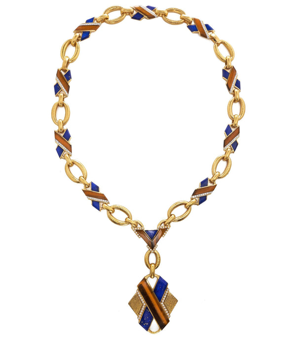 'X' Necklace, Lapis Lazuli, Tiger's Eye