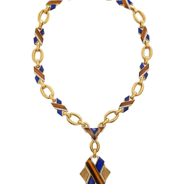 X Necklace Lapis Lazuli Tiger's Eye | David Webb New York