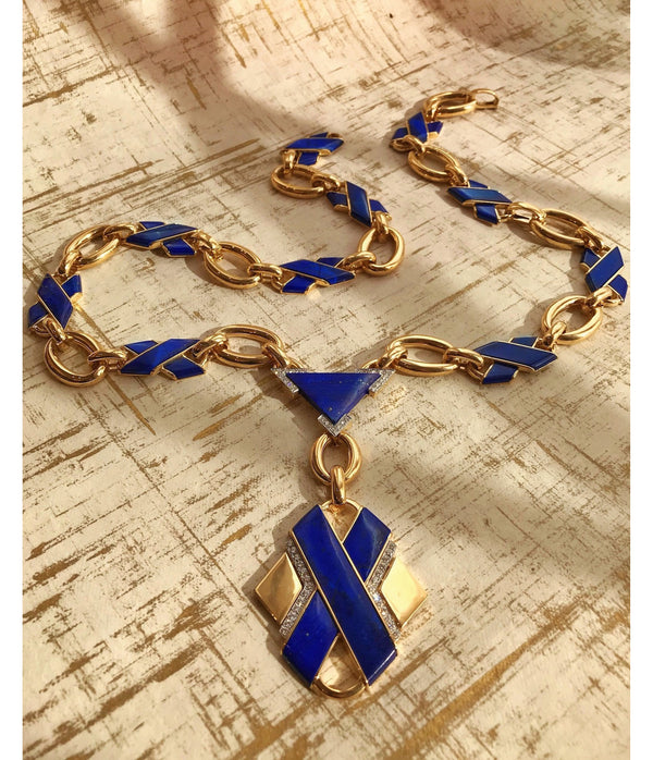 'X' Necklace, Lapis Lazuli