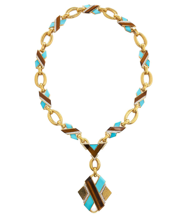 'X' Necklace, Turquoise, Tiger's Eye