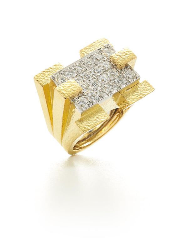 Scaffold Ring, Hammered Gold