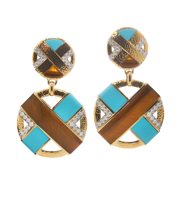 XO Earrings, Turquoise, Tiger's Eye