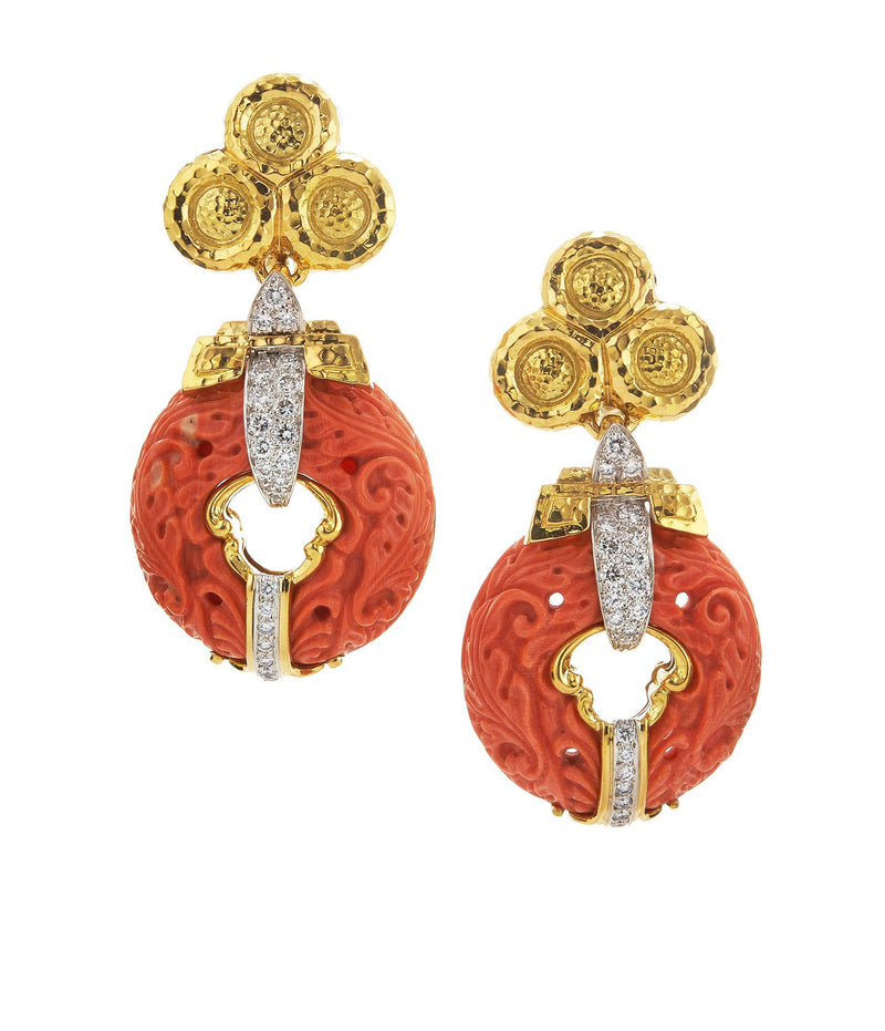 Carved Coral Earrings