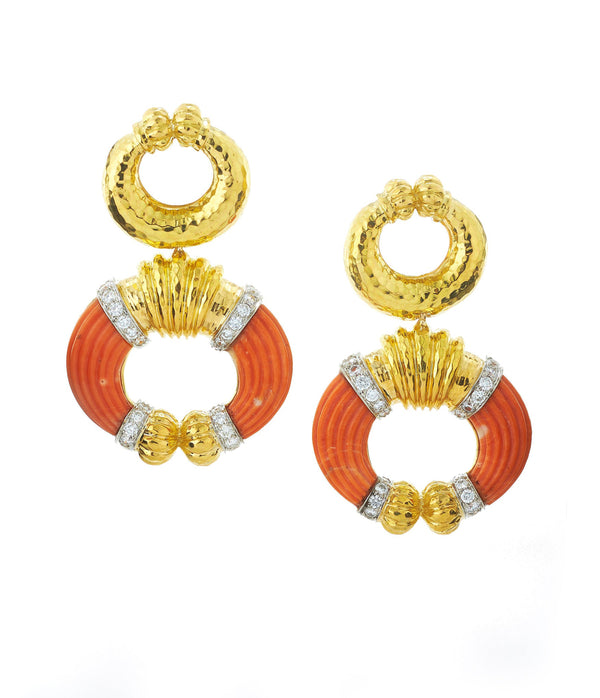 Double Celtic Crescent Earrings, Coral