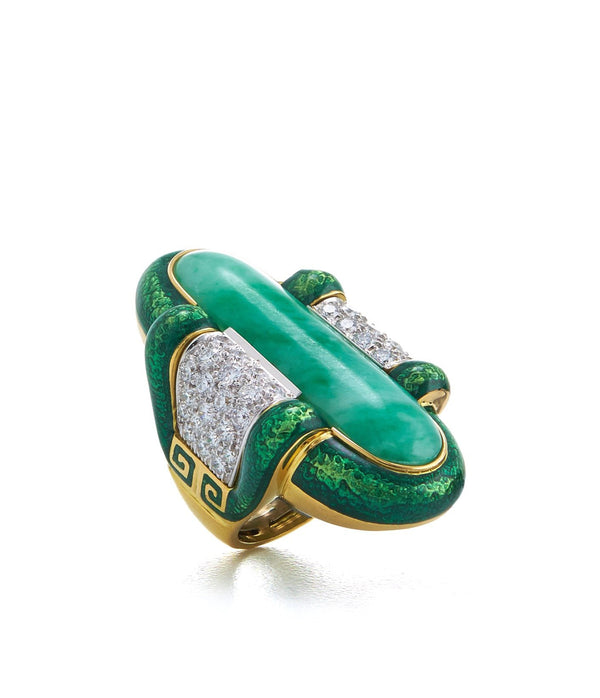 Dinner Ring, Jade, Green Enamel