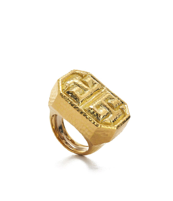 Double Scroll Ring, Hammered 18K Gold
