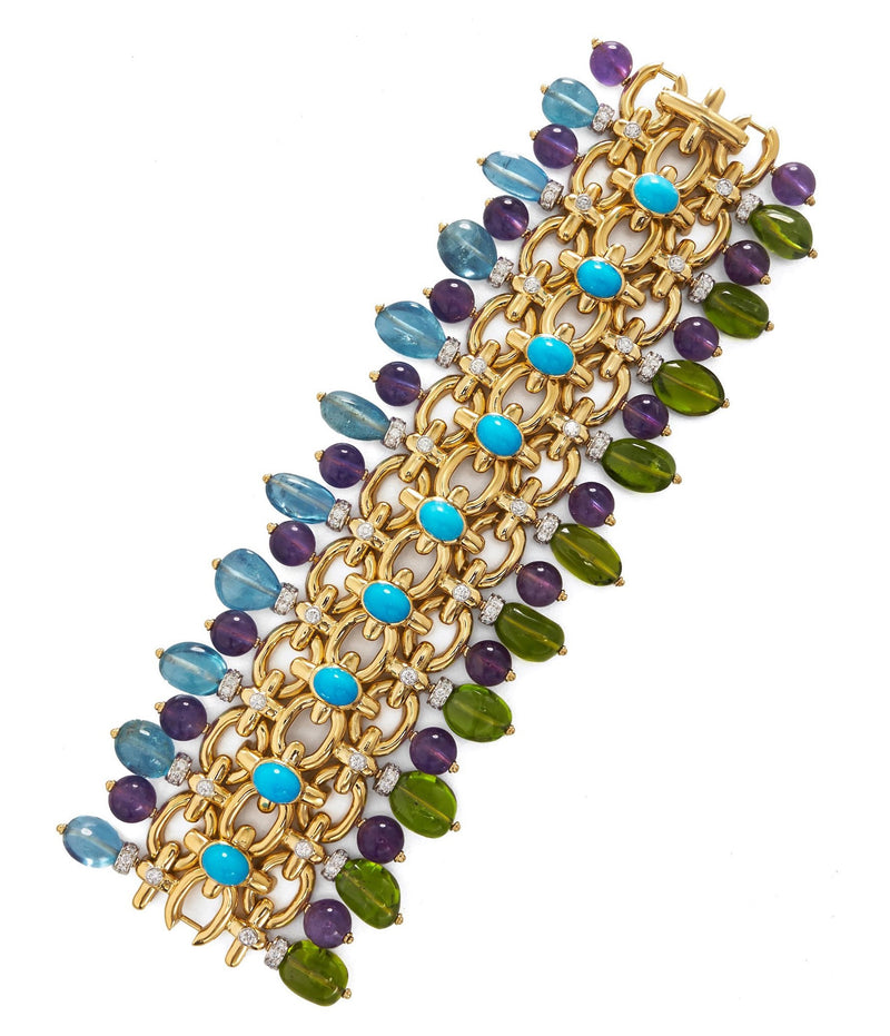 Brocade Bracelet, Turquoise, Aquamarine, Peridot, Amethyst
