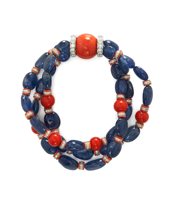Bead Bracelet, Sapphire and Coral