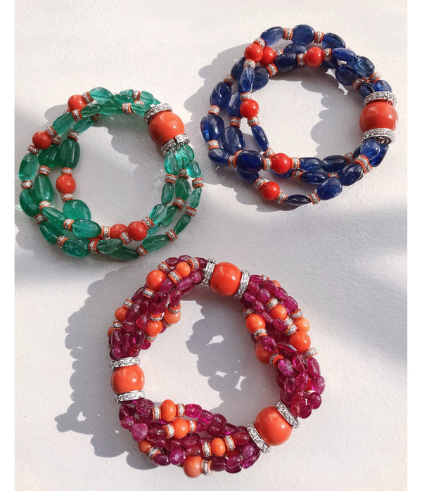 Bead Bracelet, Emerald and Coral