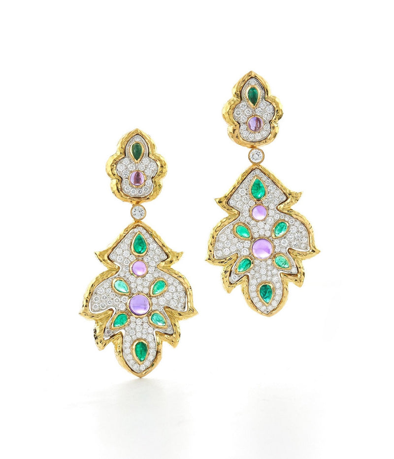 Forest Earrings, Emerald and Amethyst