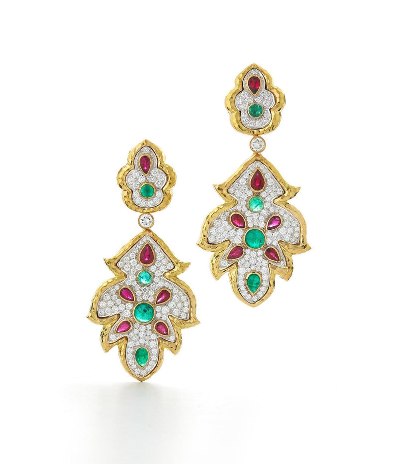 Forest Earrings, Ruby and Emerald