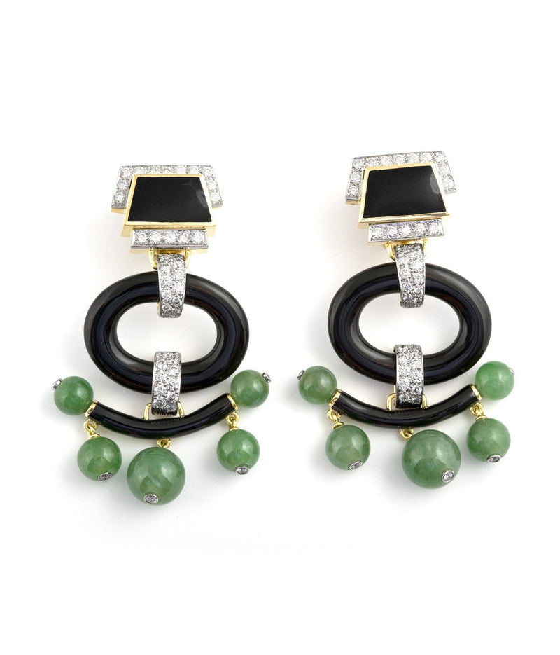 Black Onyx Pagoda Earrings, Jade Beads