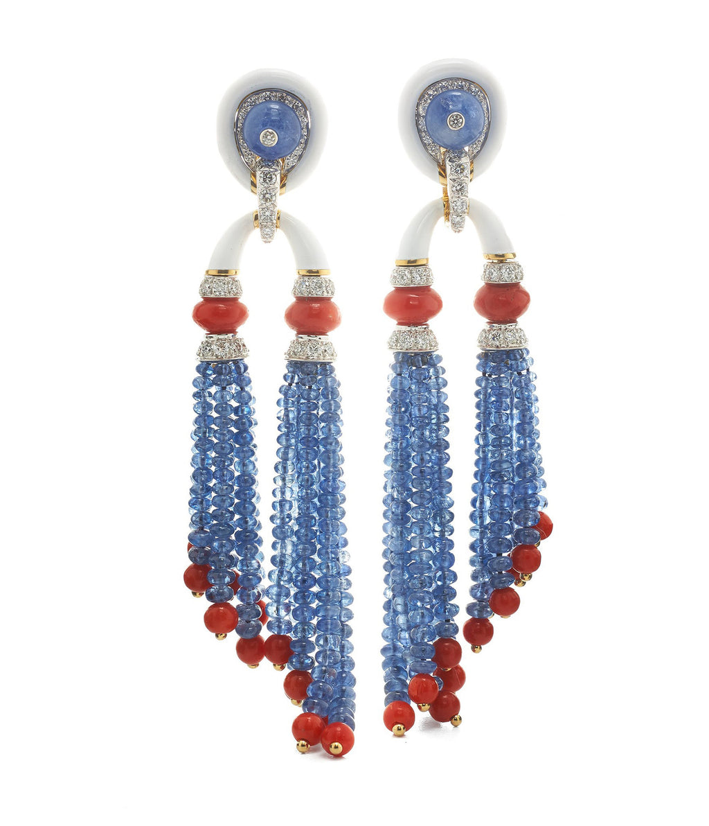 Coral tassel earrings shop