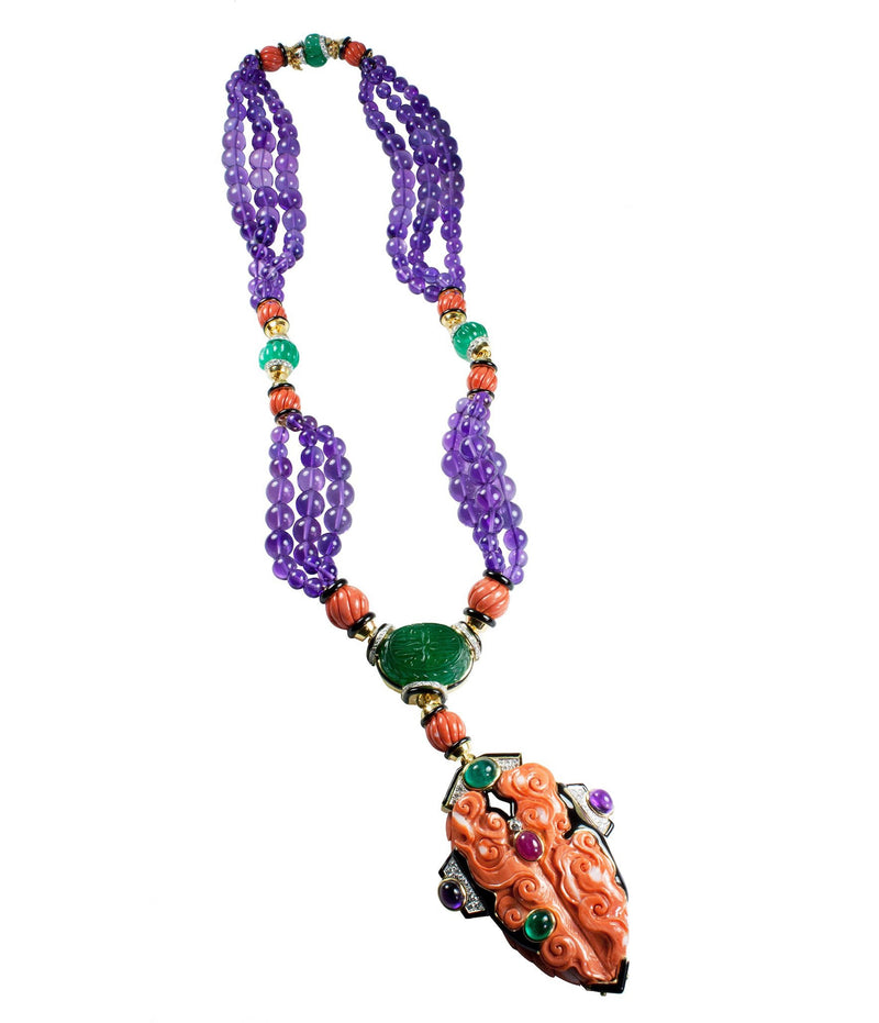 Carved Coral Multi-Strand Necklace
