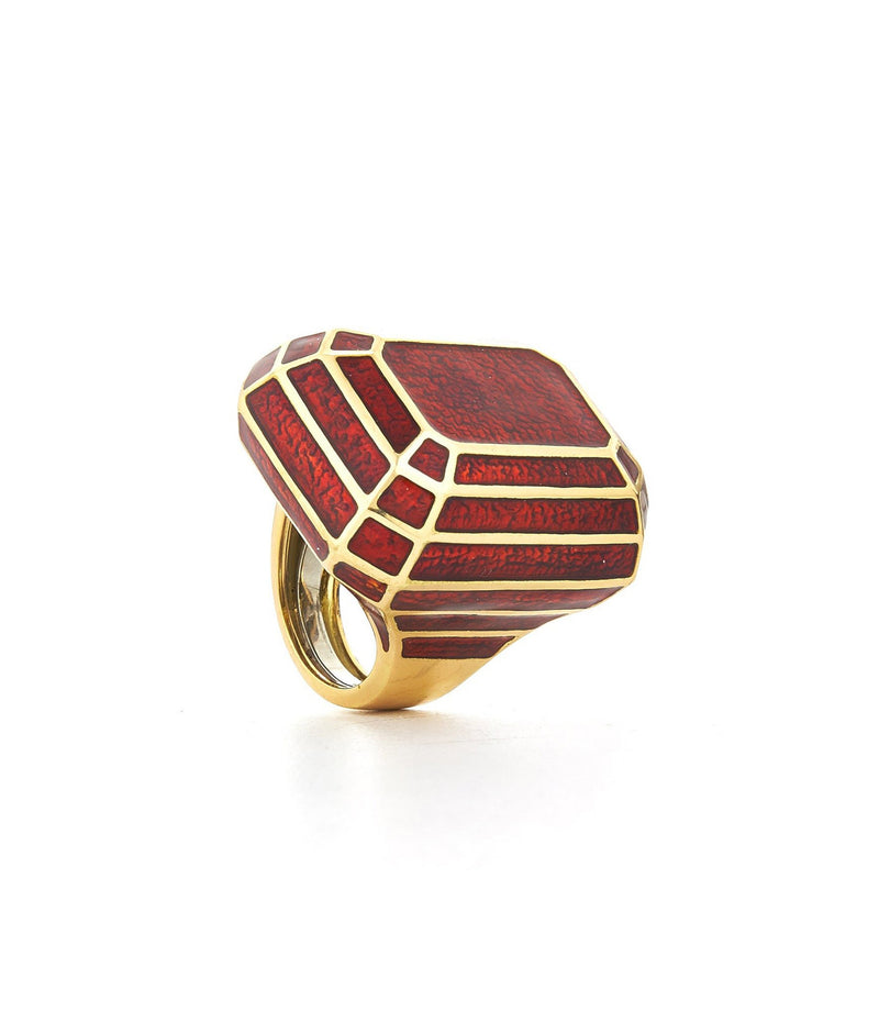 Solitaire Ring, Red Enamel